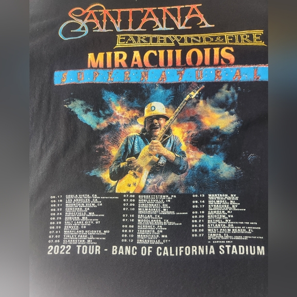 Santana 2022 Miraculous Supernatural Tour Concert Graphic T-Shirt Mens Large - Picture 10 of 11